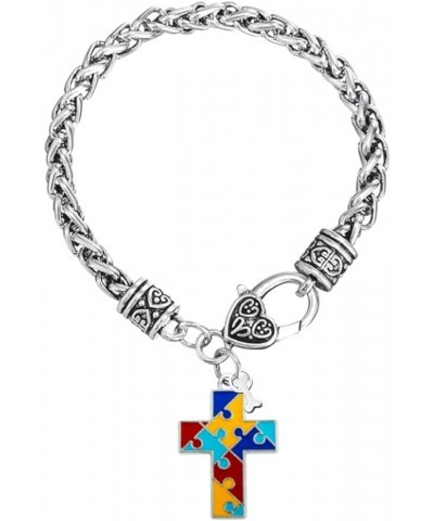 Cross Autism Bracelets for Adults Mom Grandma Dad Grandpa Women Girls Jigsaw Puzzle Jesus God Men Love Heart Adjustable Famil...