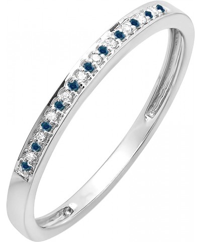 0.10 Carat (ctw) Alternate Round Blue & White Diamond Stackable Wedding Band for Women in 10K Gold 8.5 White Gold $96.24 Others