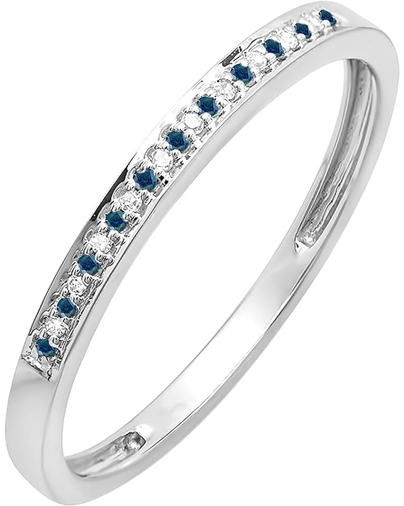 0.10 Carat (ctw) Alternate Round Blue & White Diamond Stackable Wedding Band for Women in 10K Gold 8.5 White Gold $96.24 Others