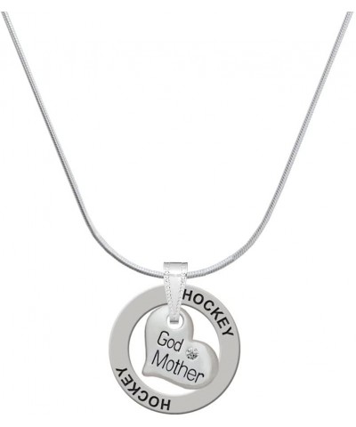 Silvertone Small Family Heart with Clear Crystal - Hockey Ring Charm Necklace, 18 Godmother $17.69 Necklaces