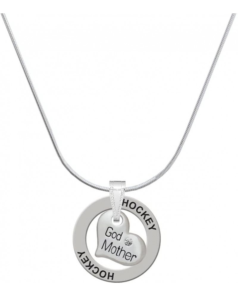 Silvertone Small Family Heart with Clear Crystal - Hockey Ring Charm Necklace, 18 Godmother $17.69 Necklaces