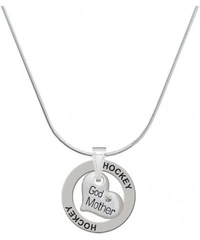 Silvertone Small Family Heart with Clear Crystal - Hockey Ring Charm Necklace, 18 Godmother $17.69 Necklaces