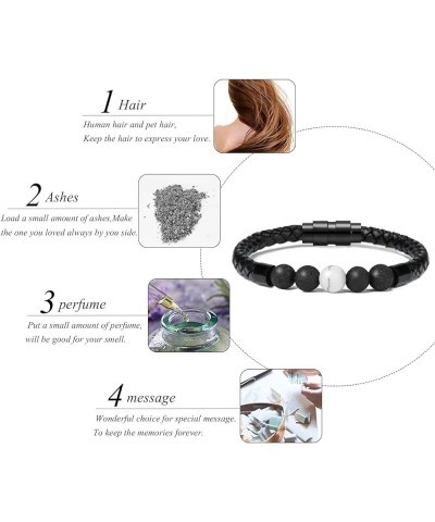 Leather Cremation Memorial Urn Bracelet Lava Stone 316L Stainless Steel Cremation Bangle Keepsake Urn Bracelet for Ashes Blac...