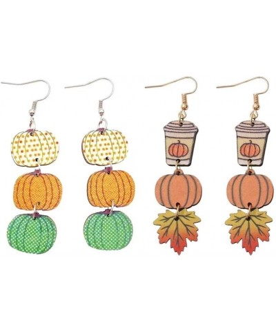 2-3 Pairs Thanksgiving Pumpkin Earrings Coffee Earrings Wooden Stitching Thanksgiving Earrings Thanksgiving Jewelry For Women...