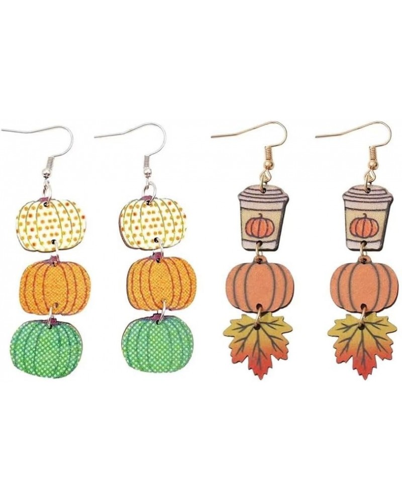 2-3 Pairs Thanksgiving Pumpkin Earrings Coffee Earrings Wooden Stitching Thanksgiving Earrings Thanksgiving Jewelry For Women...