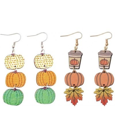 2-3 Pairs Thanksgiving Pumpkin Earrings Coffee Earrings Wooden Stitching Thanksgiving Earrings Thanksgiving Jewelry For Women...