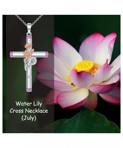 Carnation/Daffodil/Daisy/Lily of the Valley/Rose/Poppy/Morning Glory Cross Necklace 925 Sterling Silver Birth Month Flower Je...