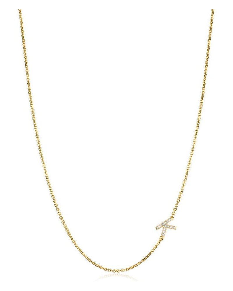 Sideways Initial Necklace for Women, 14k Gold Plated Dainty Cubic Zirconia Sideways Alphabet 26 A-Z Letter Necklace, Personal...