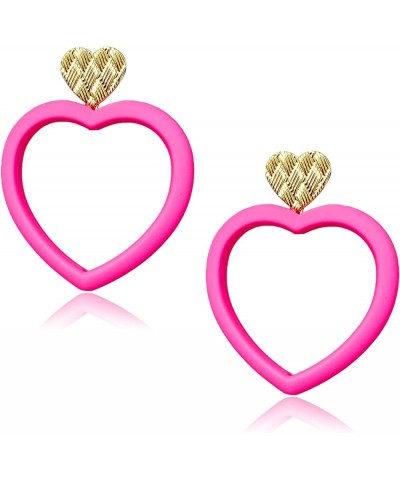 Hot Pink Heart Earrings for Women Girls Y2K Candy Color Lightweight Acrylic Large Dangle Heart Earrings Jewelry Valentine Day...