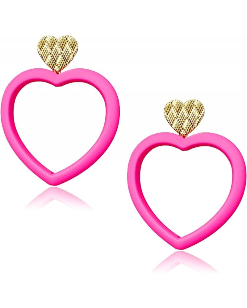 Hot Pink Heart Earrings for Women Girls Y2K Candy Color Lightweight Acrylic Large Dangle Heart Earrings Jewelry Valentine Day...