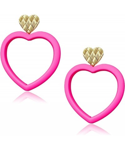 Hot Pink Heart Earrings for Women Girls Y2K Candy Color Lightweight Acrylic Large Dangle Heart Earrings Jewelry Valentine Day...