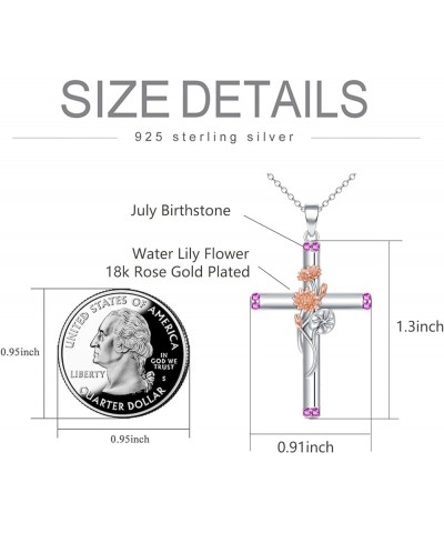 Carnation/Daffodil/Daisy/Lily of the Valley/Rose/Poppy/Morning Glory Cross Necklace 925 Sterling Silver Birth Month Flower Je...