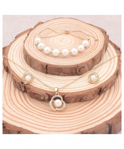 Bridesmaid Jewelry Set for Wedding, 18K Gold/Rose Gold/Silver Plated Trilateral Pendant with Faux Pearl Necklace Earring Brac...