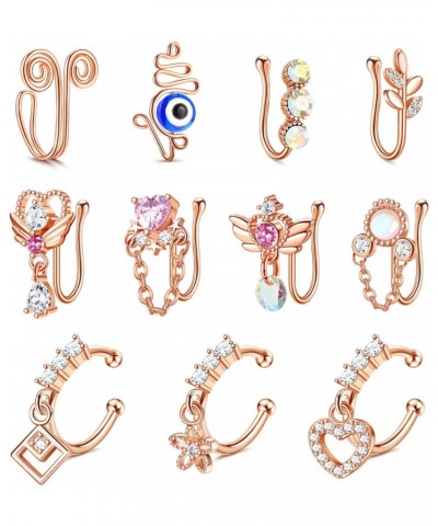 11Pcs Fake Nose Ring for Women African Nose Cuff Non Piercing Faux Clip on Dangling Nose Ring Shining Zircon No Pierced Body ...