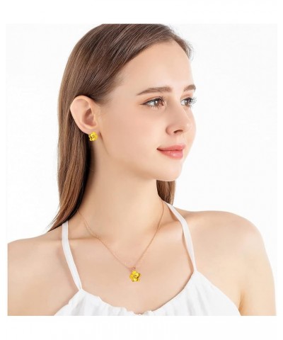 Rose Flower Necklace Earrings Set for Women 18K Gold Plated Hypoallergenic Jewelry Sets Yellow $13.99 Jewelry Sets