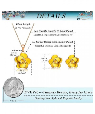 Rose Flower Necklace Earrings Set for Women 18K Gold Plated Hypoallergenic Jewelry Sets Yellow $13.99 Jewelry Sets