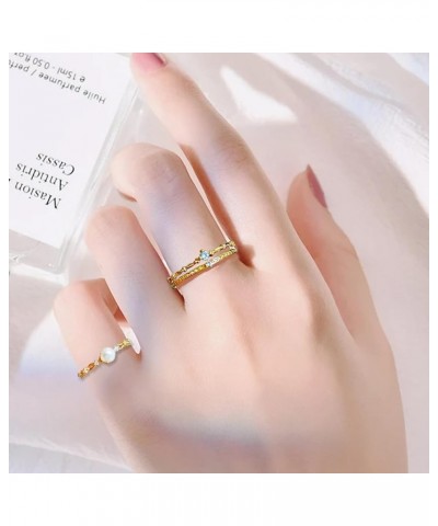 2PCS Dainty Gold Rings for Women Double Layer Cubic Zirconia Stacking Rings for Teen Girls Pearl Statement Rings for Girls Je...