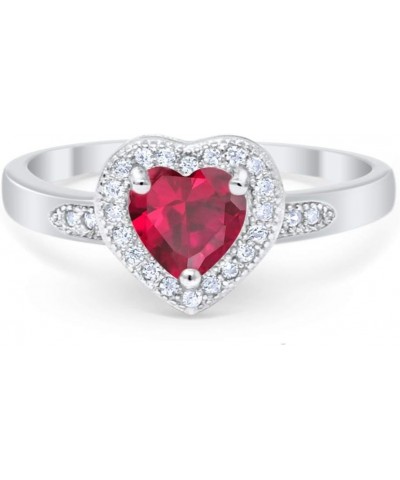 Halo Heart Promise Ring Round Cubic Zirconia 925 Sterling Silver Simulated Ruby CZ $11.27 Rings