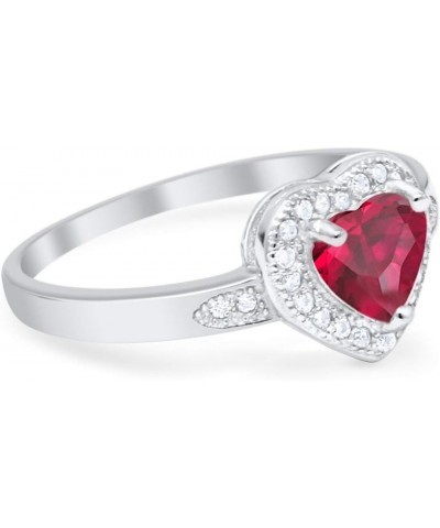 Halo Heart Promise Ring Round Cubic Zirconia 925 Sterling Silver Simulated Ruby CZ $11.27 Rings