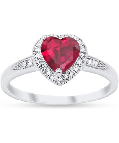 Halo Heart Promise Ring Round Cubic Zirconia 925 Sterling Silver Simulated Ruby CZ $11.27 Rings