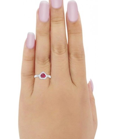 Halo Heart Promise Ring Round Cubic Zirconia 925 Sterling Silver Simulated Ruby CZ $11.27 Rings