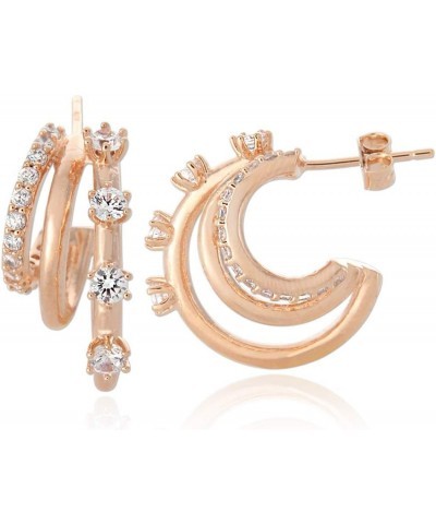 14K Gold Plated Split Huggie Earrings |Triple Hoop Earrings for Women CZ_RoseGold $9.89 Earrings