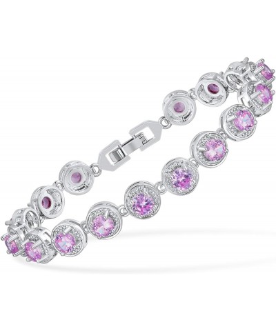 18K White Gold Round Halo Tennis Bracelet for Women Colorful Cubic Zirconias| White/Pink/Blue/Purple| Size 7 inches Purple $1...