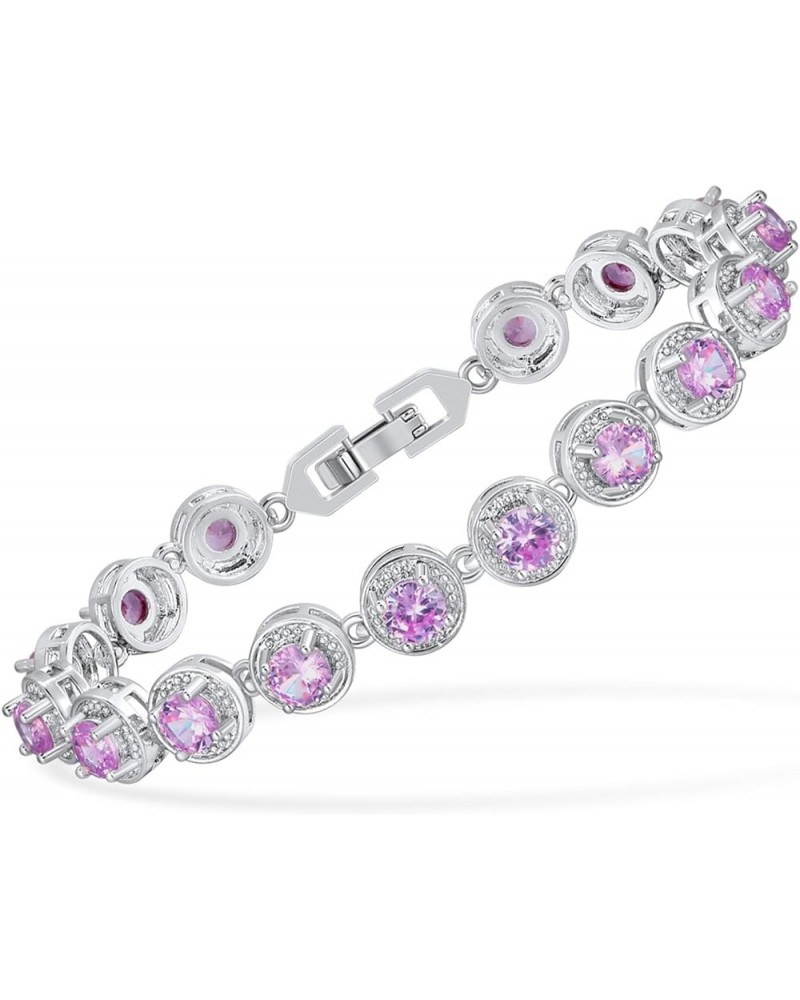 18K White Gold Round Halo Tennis Bracelet for Women Colorful Cubic Zirconias| White/Pink/Blue/Purple| Size 7 inches Purple $1...