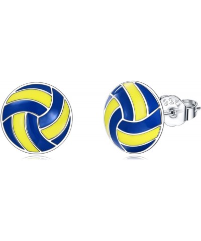 Sports Stud Earrings 925 Sterling Silver Soccer Volleyball Softball Baseball Football Tennis Ball Earrings Jewelry Girls Wome...