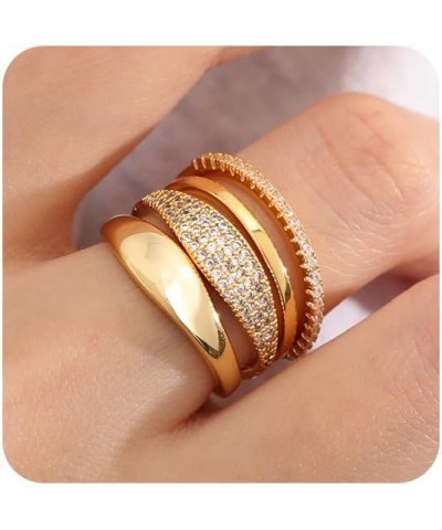 Stackable Gold Rings for Women Non Tarnish Dainty 14K Gold Plated Stacking Cubic Zirconia Thumb Ring Set Trendy Statement Pro...