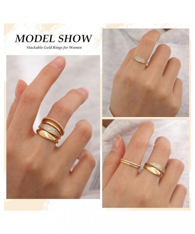 Stackable Gold Rings for Women Non Tarnish Dainty 14K Gold Plated Stacking Cubic Zirconia Thumb Ring Set Trendy Statement Pro...