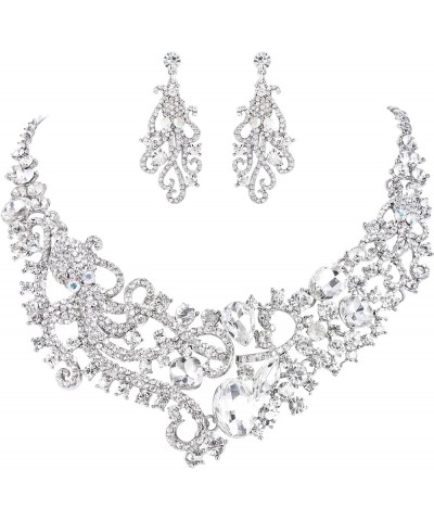 Rhinestone Crystal Octopus Necklace Earrings Set Clear Silver-Tone $15.96 Jewelry Sets