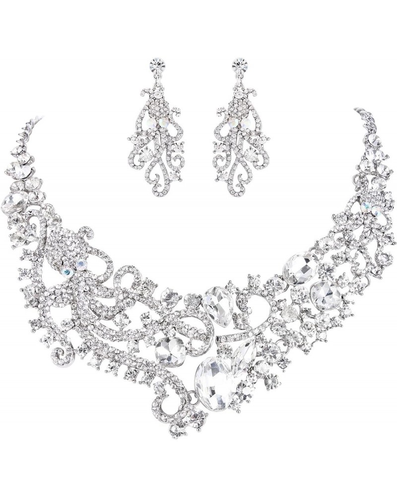 Rhinestone Crystal Octopus Necklace Earrings Set Clear Silver-Tone $15.96 Jewelry Sets