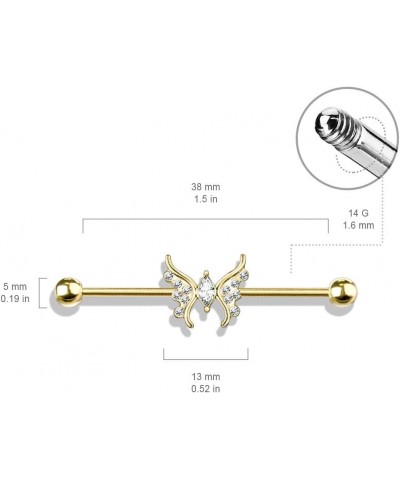 14 Gauge Marquise Crystal Center Crystal Paved Butterfly 316L Surgical Steel Industrial Barbell (Choose Color) Clear $9.33 Bo...