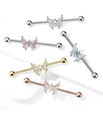 14 Gauge Marquise Crystal Center Crystal Paved Butterfly 316L Surgical Steel Industrial Barbell (Choose Color) Clear $9.33 Bo...