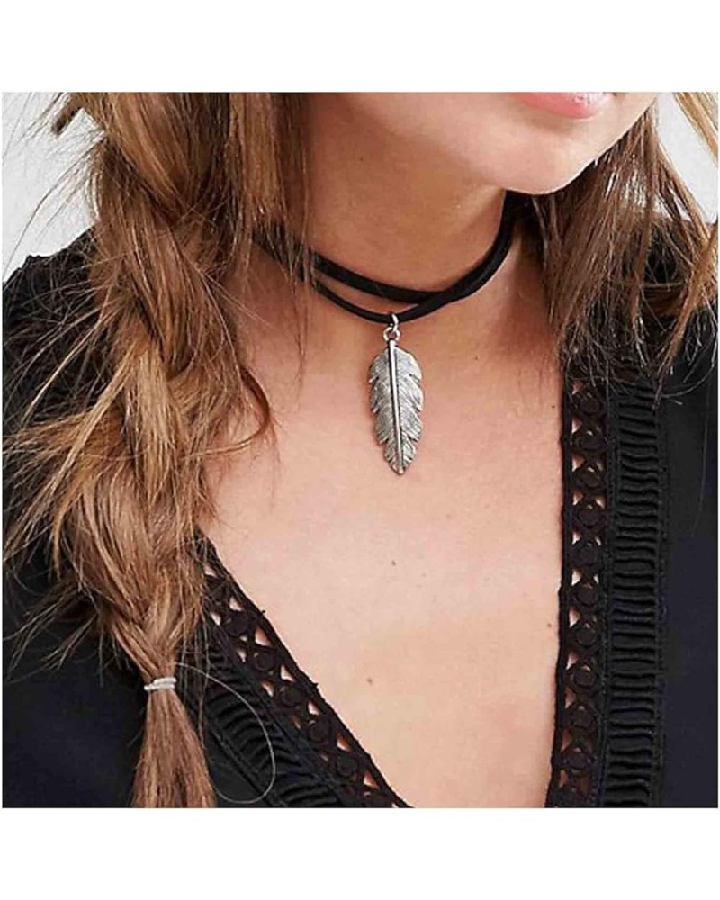 Boho Turquoise Leather Choker Necklace Black Layered Velvet Suede Necklace Choker Black Cord Necklace Vintage Necklace Jewelr...