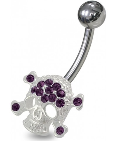 Fancy Cross Skull 925 Sterling Silver with Stainless Steel Belly Button Navel Rings Purple $8.92 Body Jewelry