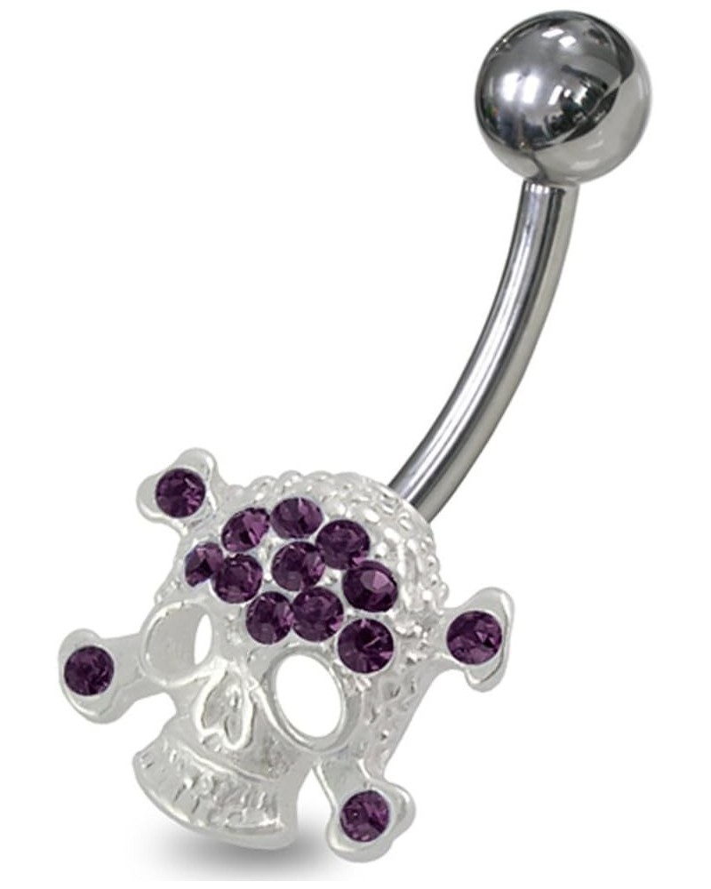 Fancy Cross Skull 925 Sterling Silver with Stainless Steel Belly Button Navel Rings Purple $8.92 Body Jewelry