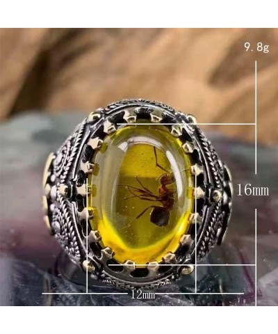 925 Sterling Silver Oval Amber Ring Handmade Engrave Crown Natural Stone Ring Boho Honey Amber Ring Jewelry Gift for Women 7 ...