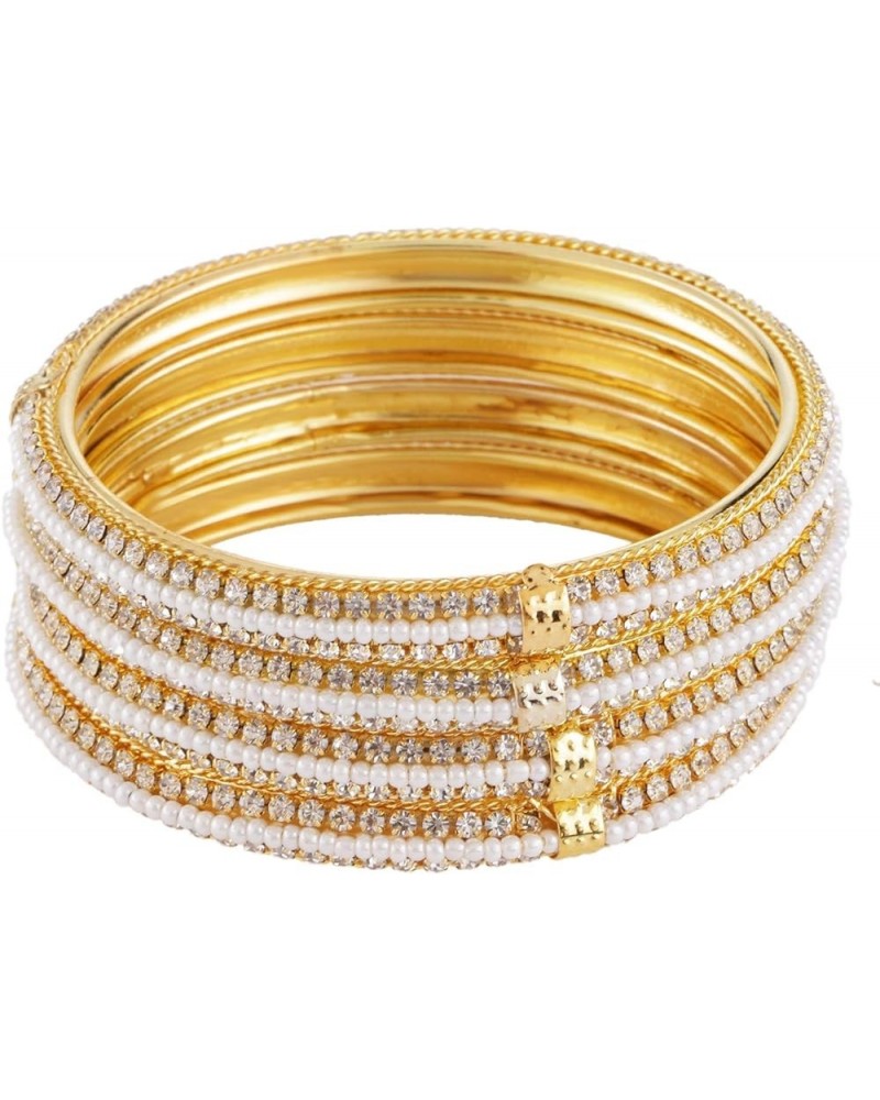 Fashion Jewelry Indian Bollywood 14 K Gold Plated Cystal Beaded Multicolor Bracelets Bangle Set for Women Style 1 White (Set ...