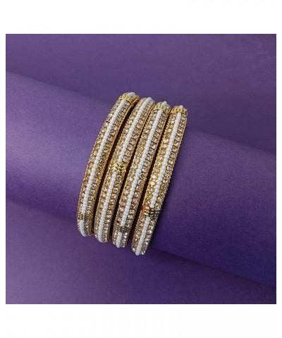 Fashion Jewelry Indian Bollywood 14 K Gold Plated Cystal Beaded Multicolor Bracelets Bangle Set for Women Style 1 White (Set ...