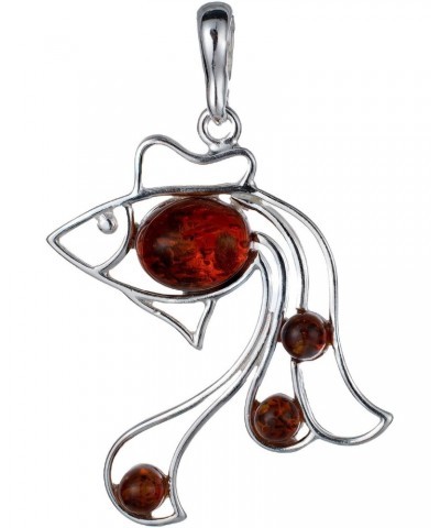 Amber Jewelry for Women - Sterling Silver and Baltic Honey Amber Fish Pendant, Includes 925 Sterling Silver Chain - Sterling ...