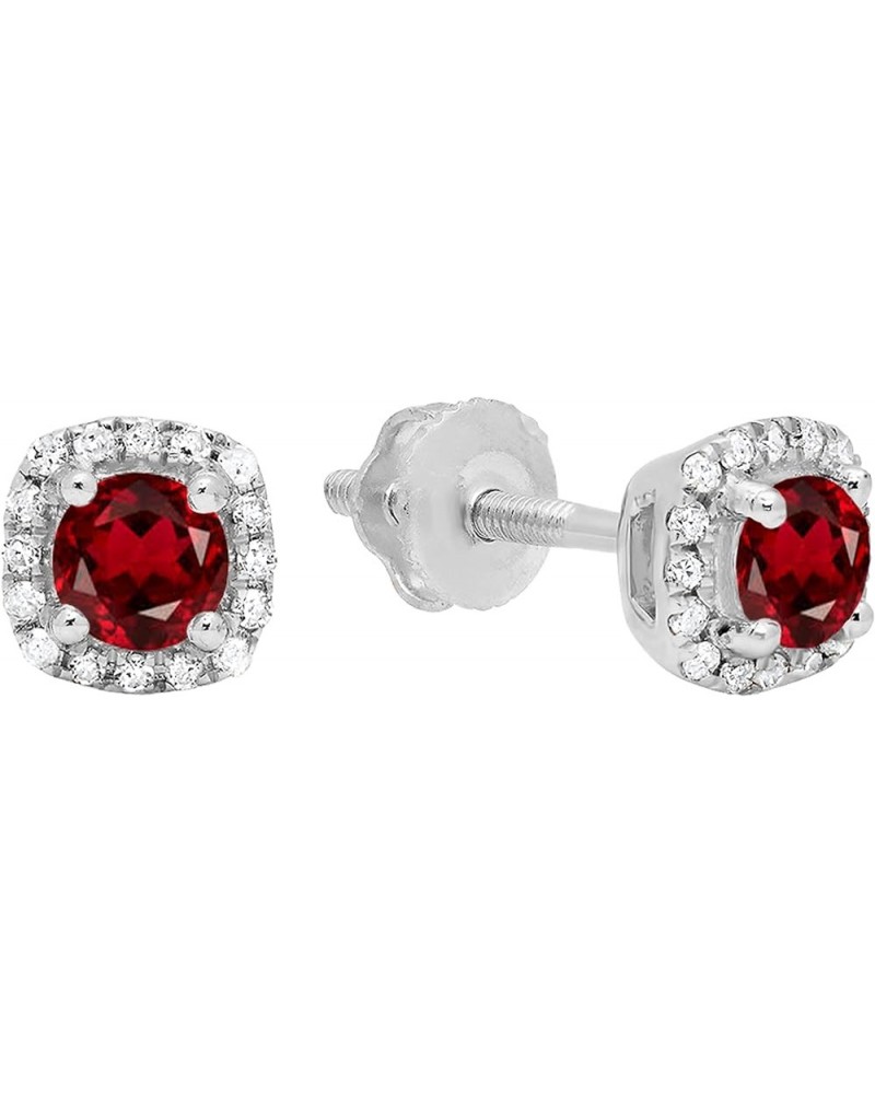 3.50mm Center Round Garnet & White Diamond Halo Style Stud Earrings for Women in 10K Solid Gold Screw Back Solid White Gold $...