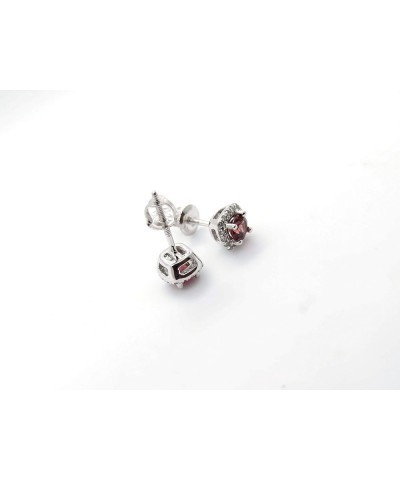 3.50mm Center Round Garnet & White Diamond Halo Style Stud Earrings for Women in 10K Solid Gold Screw Back Solid White Gold $...