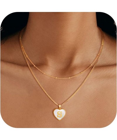 Initial Necklaces for Women - 18K Gold Plated Heart Initial Necklace, Letter S Necklace for Women, Layered Necklaces, Dainty ...