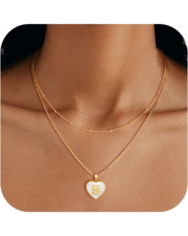 Initial Necklaces for Women - 18K Gold Plated Heart Initial Necklace, Letter S Necklace for Women, Layered Necklaces, Dainty ...