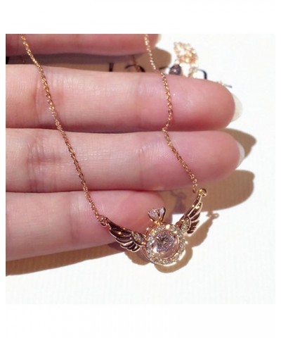 Korean Angel Wing Zircon Crystal Pendant Necklace for Women Temperament Zircon Collar Necklace Jewelry Gift Collares,Silver P...