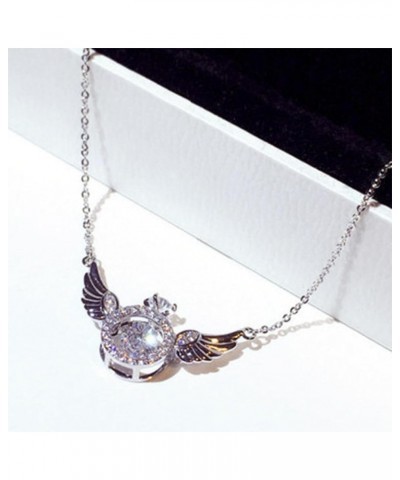 Korean Angel Wing Zircon Crystal Pendant Necklace for Women Temperament Zircon Collar Necklace Jewelry Gift Collares,Silver P...