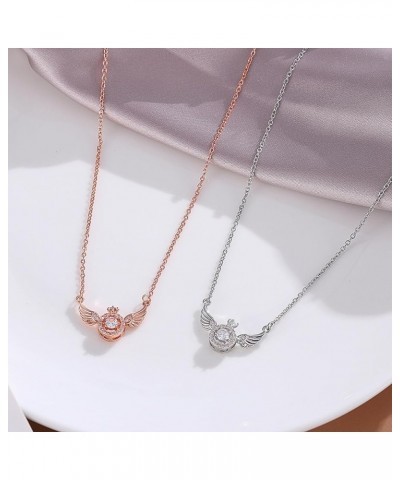 Korean Angel Wing Zircon Crystal Pendant Necklace for Women Temperament Zircon Collar Necklace Jewelry Gift Collares,Silver P...