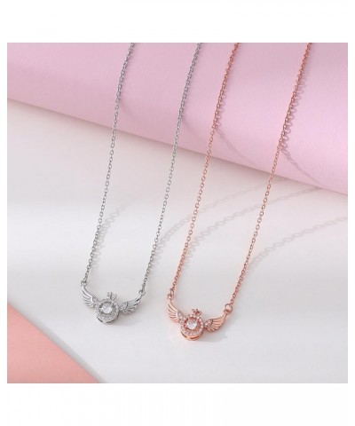 Korean Angel Wing Zircon Crystal Pendant Necklace for Women Temperament Zircon Collar Necklace Jewelry Gift Collares,Silver P...